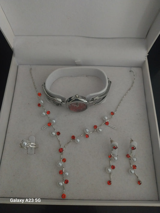 Coffret Élégance Rouge – Montre & Parure Complète
