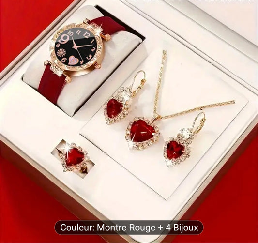 Coffret Elégance Rouge Montre et Parure