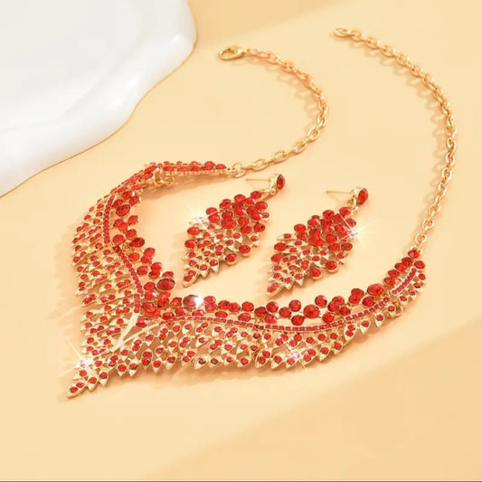 Ensemble de bijoux Collier et Boucle d'Oreilles rouge