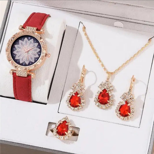 Coffret Elégance rouge Montre et Parure